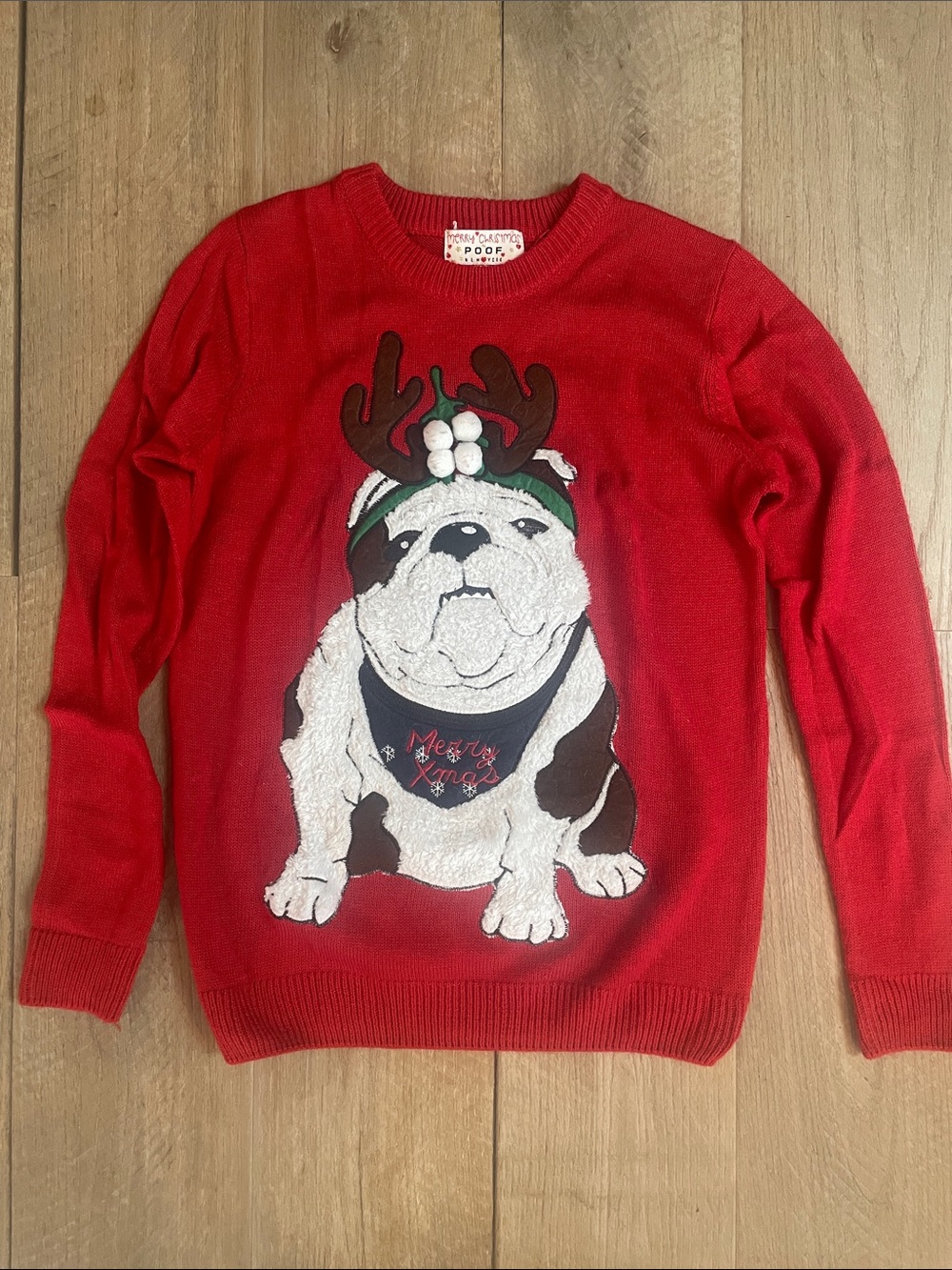 Women’s Red Bulldog Crewneck Sweater with Festive Appliqué